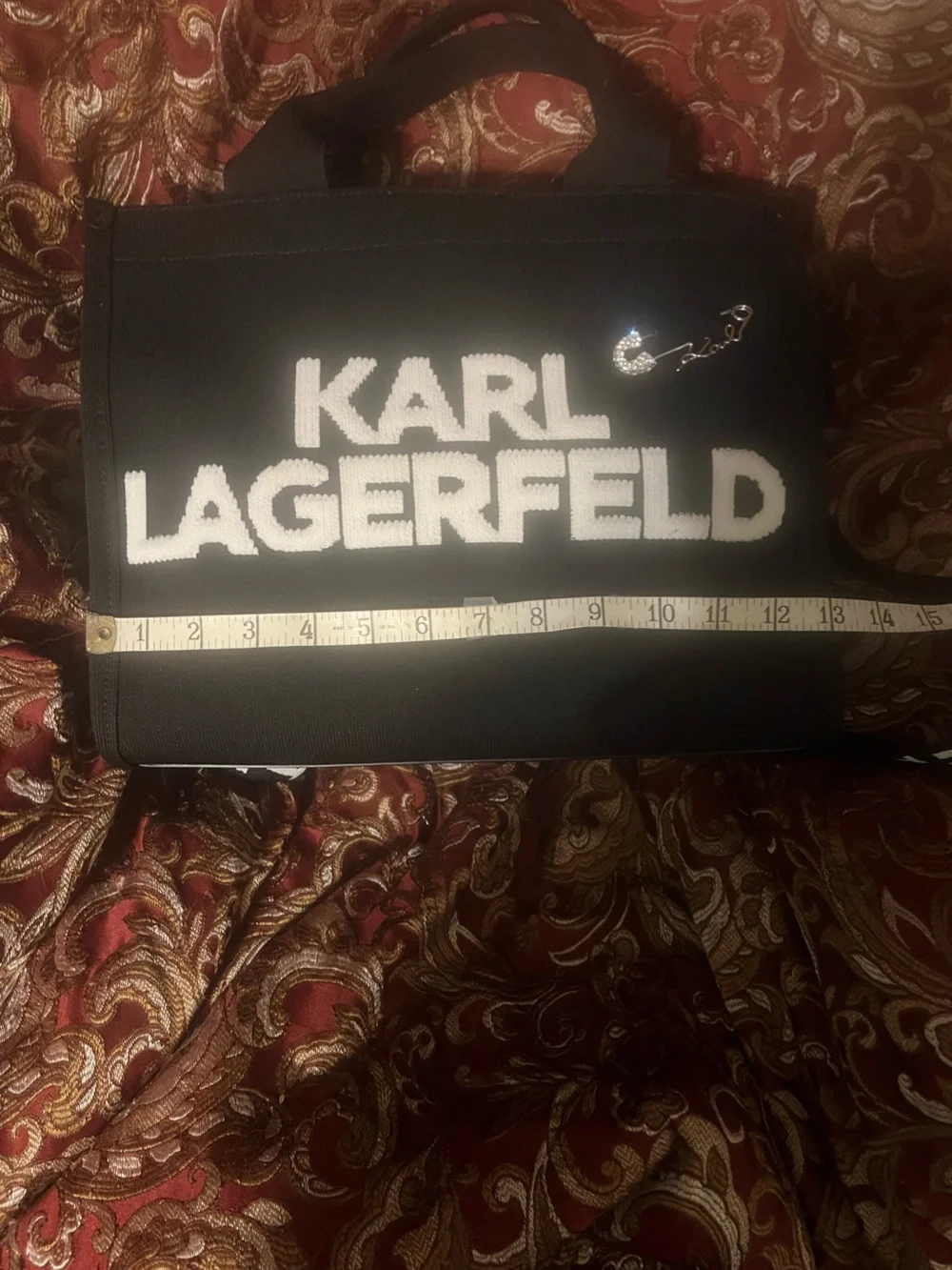 Karl Lagerfeld Black Tote with White Logo and Branded Strap